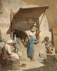 Adolf Seel, Oriental Street Scene, Gouache on card