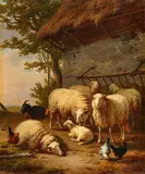Eugène Verboeckhoven, Sheep at a Manger
