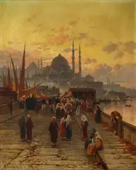 Hermann David Salomon Corrodi, Harbour Scene in Istanbul, Oil on canvas