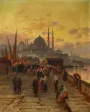 Hermann David Salomon Corrodi, Harbour Scene in Istanbul, Oil on canvas