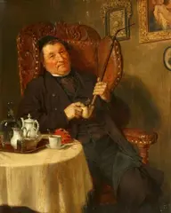 After the Day's Work by Eduard von Grützner, Oil on panel, sold Nov 2019
