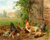 Carl Jutz the Elder, Rooster with Chickens and Chicks