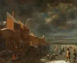 Job Berckheyde, Winter Landscape with Ice Skaters, Oil on canvas (relined)