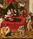 German School first half 16th century, The Death of the Virgin, Oil on panel (mounted on parquetted panel)