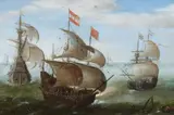 Two-Master on Calm Seas by Netherlandish School 17th century, Oil on copper, sold Sep 2019