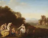 Landscape with Bathing Women by in the manner of Cornelis van Poelenburgh, Oil on panel, sold Sep 2019