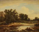 Andreas Achenbach, Small River Landscape, Gouache on paper, mounted on panel and varnished