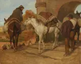 Wilhelm Altheim, Pack Horses by an Archway, Oil on canvas