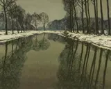 Winter on the Erft by Max Clarenbach, Oil on canvas, sold Sep 2019
