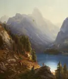 German School 19th century, Mountain Landscape in Oberstdorf, Oil on canvas (relined)