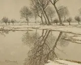 Winter Floods at Wittlaer by Max Clarenbach, Oil on canvas, sold Sep 2019