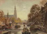Heinrich Hermanns, A Gracht in Amsterdam with a View of the Westerkerk, Oil on canvas