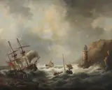 Sailing Ships and Boats on Stormy Seas by Christaan Cornelis Kannemans, Oil on canvas (relined), sold Sep 2019