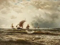 Friedrich August Kessler, Return of the Blankenbergh Fishing Fleet, Oil on canvas