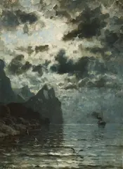 Fjord Landscape by Moonlight by Adelsteen Normann, Oil on canvas, sold Sep 2019