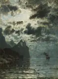 Adelsteen Normann, Fjord Landscape by Moonlight, Oil on canvas