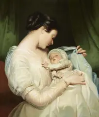 attributed to James Sant, Elizabeth Sant, Wife of the Artist, with their Daughter Mary Edith, Oil on canvas
