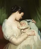 attributed to James Sant, Elizabeth Sant, Wife of the Artist, with their Daughter Mary Edith, Oil on canvas