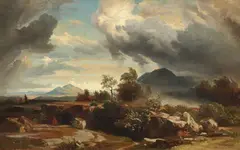 circle of Johann Wilhelm Schirmer, Approaching Storm in the Roman Campagna, Oil on canvas (relined)