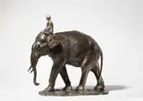 Susse Frères, An important bronze group "Eléphant et mahout", Cast, chased, and patinated bronze. Made in lost wax technique. Signed G. Hierholtz, foundry stamp Susse Fres Ed.ts Paris and cire perdue. H 53, L 55, W ca
