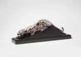 Georges (Yuri) Lavrov, Le tigre prêt à bondir, Silver-plated bronze and black marble. Engraved signature G. Lavroff. H 21.5, L