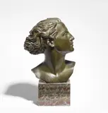 A bronze portrait head by Pierre Le Faguays by A bronze portrait head by Pierre Le Faguays, Bronze with slightly green tinted shimmering patina. Engraved artist's signature LeFaguays and cire perdue, caster's mar, offered Sep 2019