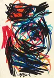 Karel Appel, Untitled, Colour wax crayon on card