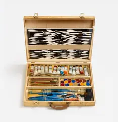 Paintbox by Arman, 1966/1970, 4 accumulations of artist's materials in polyester resin, 2 silkscreens on Plexiglas, 1 offset lithograph on card, 1 ori, sold Jun 2019