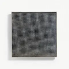 François Morellet, Untitled, 1965, Metal grid, multiple layers, on black painted wood in metal frame