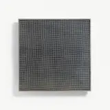 François Morellet, Untitled, 1965, Metal grid, multiple layers, on black painted wood in metal frame