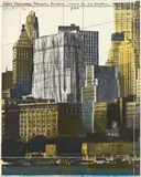 Christo, Lower Manhattan Wrapped Building, Project for 2 Broadway, New York, 1984, Colour lithograph with collage on paper on card
