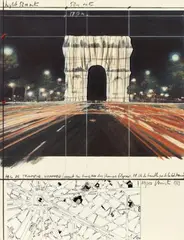 Arc de Triomphe, Wrapped, Project for Paris by Christo, 1989, Colour lithograph with collage on paper on card, sold Jun 2019