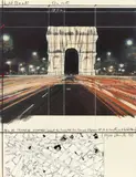 Christo, Arc de Triomphe, Wrapped, Project for Paris, 1989, Colour lithograph with collage on paper on card