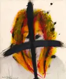 Kreuz + Engel (from the series: Face Farces) by Arnulf Rainer, Around 1972, Photoübermalung: oil and oil pastel on black and white photograp, sold Jun 2019