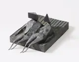 Lynn Chadwick, Two lying figures on base, 1974, Bronze with black-green patina