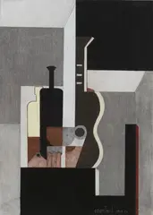 Amédée Ozenfant, Nature Morte Puriste à la Guitare, 1923/1924, Pastel chalks and graphite on smooth, thin paper. The composition (42.6 X 30.4. cm) defined linearly in pencil