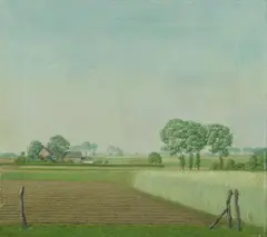 Getreidefeld (Landschaft mit Gehöft) by Herbert Böttger, Circa 1935/1936, Oil on canvas, sold May 2019