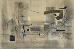 Francis Bott, Untitled, 1954, Mixed media (pencil, pastel crayons, India ink, watercolour and opaque white) on thin drawing paper