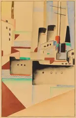Gustave Buchet, Bâteaux à vapeur, Watercolour on laid paper 45.2/