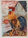 Otto Dix, Hahn (vor der Scheune), 1968, Farblithografie auf BFK RIVES (Wasserzeichen)