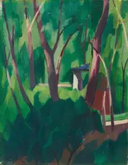 Adolf Erbslöh, Parklandschaft mit Bäumen und Häuschen, Circa 1926, Oil on canvas