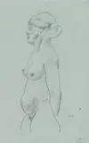 Stehender weiblicher Akt by George Grosz, 1921, Pencil and charcoal, partially wiped, on grey/blue laid paper with watermark "PMF (Italia)" 48 x 30.5/, sold May 2019