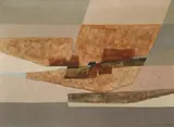 James Guitet, Composition, 1957, Oil and putty on wooden panel