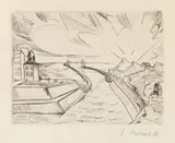 Erich Heckel, Hafeneinfahrt in Ostende, 1916, Etching on copperplate printing paper