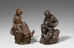 Mädchen mit Schirm. Sitzender Junge mit Boot by Bernhard Hoetger, Circa 1903, 2 Bronze sculptures, sold May 2019