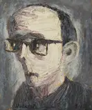 Clifford Holmead Phillips, Homme aux lunettes, 1974, Oil on wooden panel