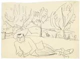 Liegender junger Mann by Ernst Ludwig Kirchner, Circa 1911, Pencil drawing on firm paper. Truncated printed graphic work verso 25/, sold May 2019
