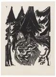 Sanatoriumsspaziergang by Ernst Ludwig Kirchner, 1916, Woodcut on heavy blotting with watermark "Silk Blotting Huber Frères Winterthur", sold May 2019
