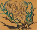 Walter Ophey, Monschau, 1921, Pastel crayon drawing on brownish pergamine paper