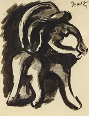 Jacques Lipchitz, Untitled (Nude), India ink over pencil drawing on cream-coloured paper. With a chalk sketch on verso
